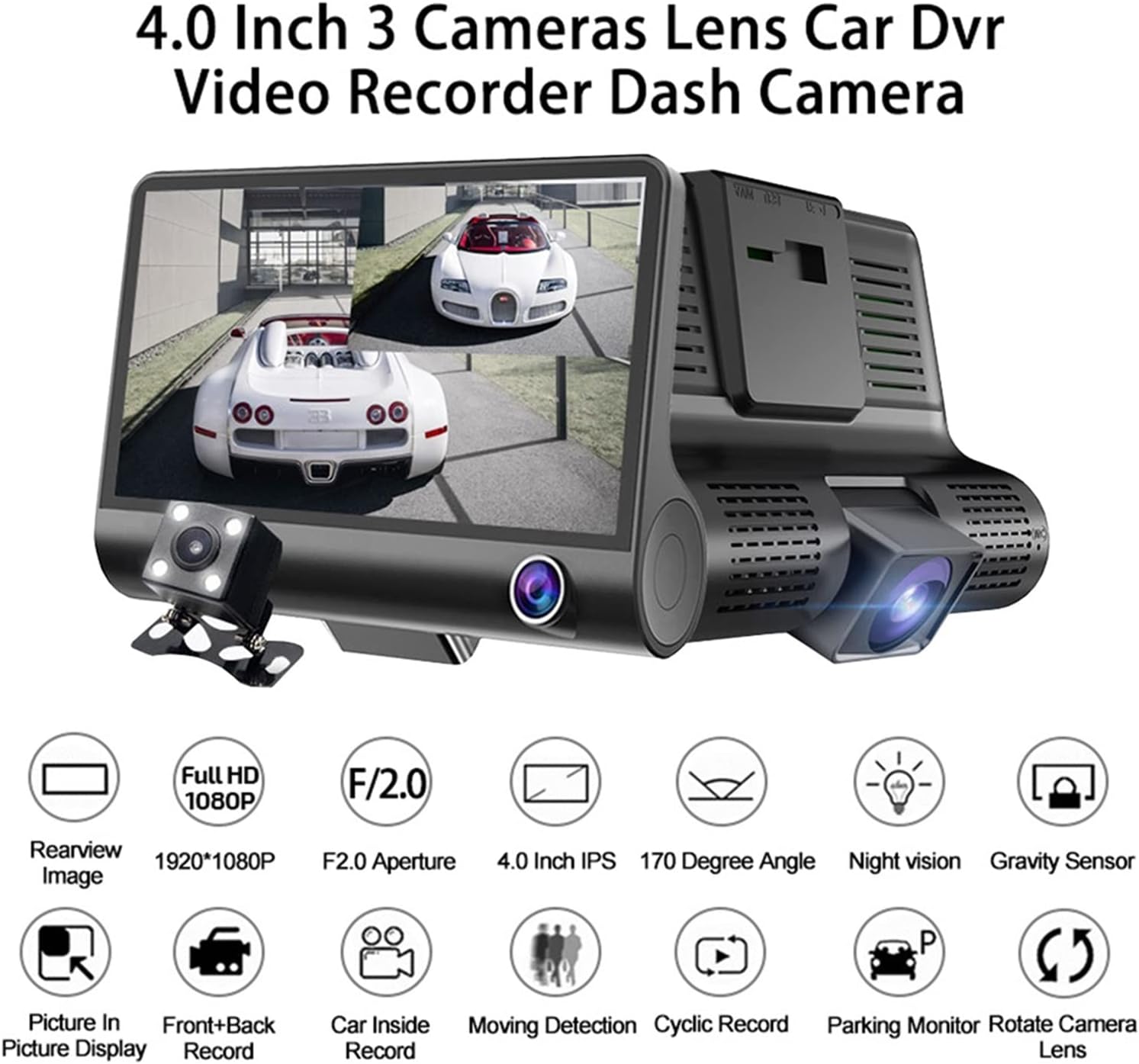 Cámara Carro Dvr Hd 3 Lentes Full Hd